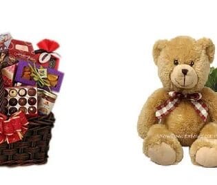 Composición de aperitivos, rosas y peluche